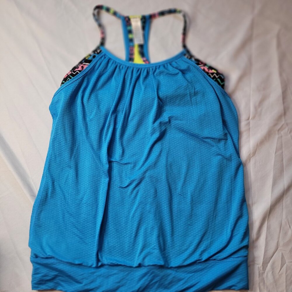Ivivva aqua tank with built in bra, EUC, size 14, $15